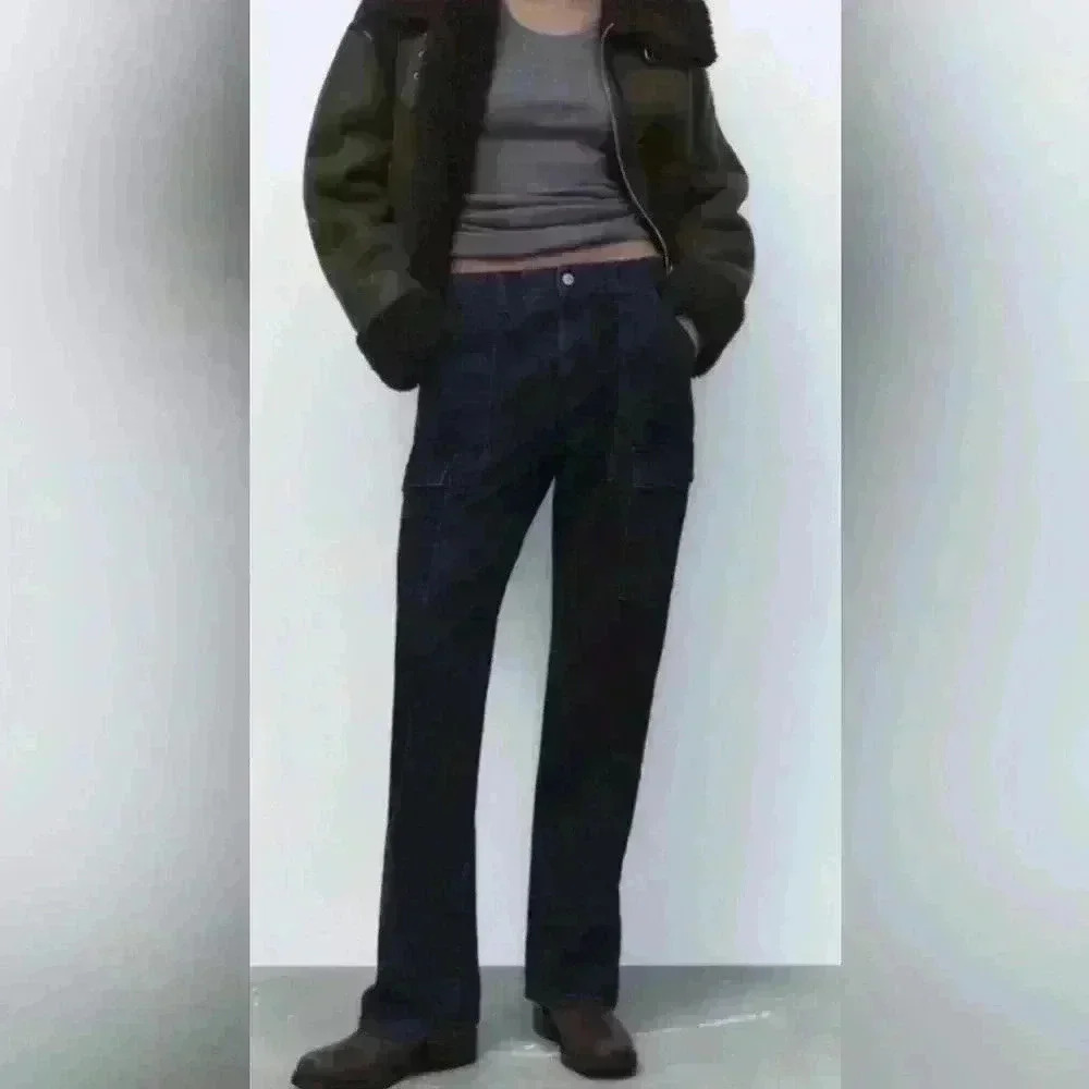 Zara The Slim Cargo Jeans Size 4 Blue Black